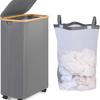 Cesto de Roupa Suja de Bambu 70L Grande Capacidade Cesto de Lavanderia Dobrável Cesto de Armazenamento de Roupa Suja para Uso Doméstico com Rodas Móvel