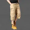 Moda de Verano Pantalones Cortos de Algodón de Pierna Recta Cargo Modernos Sueltos Cómodos Versátiles para Exteriores Pantalones Deportivos de Siete Puntos con Múltiples Bolsillos