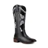 Botas de Tacón Cuadrado 48 Bordadas Talla Grande 40 para Mujer Boca en V Tacón Botas Vaqueras Nuevo Comercio Exterior Botas Ahumadas Caña Media y Media Botas de Jinete