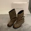 Chuyuji 2026 Modelo Nuevo Botines Grises para Mujer con Acabado Desgastado, Tacón Grueso, Hebilla de Cinturón, Ajuste Holgado, Botas Fruncidas Apiladas