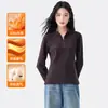 Moletom com zíper e gola semimalta plus size, blusa base grossa para mulheres, outono e inverno, tecido escovado, top camiseta de manga comprida que afina a silhueta, moderno