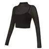 Ropa de yoga de dos piezas falsas transfronteriza para mujer, malla de alta apariencia con top deportivo con almohadilla para el pecho, ropa deportiva para entrenamiento de running de otoño e invierno
