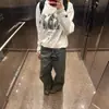 Camiseta de Manga Larga Estilo High Street Americano con Estampado de Perro Bf para Mujer, Nueva Versión Coreana de Primavera y Otoño, Top Base Holgado Estilo Bf Perezoso