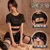 Lencería Sexy Uniforme Tentación Policía Juego de Rol Sexy Traje Negro de Estudiante Traje de Uniforme de Bebé de Fútbol