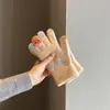 Guantes de felpa bonitos para mujer, de invierno, gruesos, cálidos, con pantalla táctil, de punto, de lana, para ciclismo, resistentes al frío, para estudiantes.