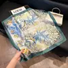 Pañuelo de Seda 70 Cuadrado Moda Coreana de Alta Gama Versátil Profesional Seda Sintética Pequeño Pañuelo de Cuello Estampado Retro Pañuelo de Seda para Mujer