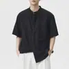 Camisa de Manga Corta con Cuello Alto Estilo New Old Money para Hombre, Nueva Colección Primavera/Verano 2026, Camisa Casual Simple de Lujo Ligero de Moda Americana Holgada