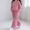 2026 Novo Conjunto Casual para Meninas Estilo Coreano Blusa com Capuz e Zíper Manga Longa Calça Longa Micro Flare Conjunto de Duas Peças Outono/Inverno