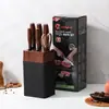 Conjunto de Facas Antiaderentes com Padrão de Diamante para Comércio Exterior, Conjunto de Sete Peças com Cabos Confortáveis de Grão de Madeira, Faca do Chef Afiada e Faca de Cozinha, Conjunto para Presente em uma Caixa de Presente