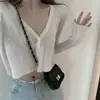2025 Nuevo Verano Estilo Coreano Ropa Exterior Adelgazante Color Sólido Tejido Delgado de Manga Larga Ropa de Protección Solar Cárdigan Corto para Mujer