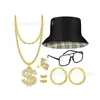 Traje de los 80 para Hombre Cosplay Hip Hop Punk Collar de Dólares Anillo Pendientes Gafas Sombrero de Pescador Traje