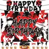 Decorações de aniversário de Taekwondo transfronteiriças, incluindo faixas, painel de fundo para festa de aniversário com tema de artes marciais e toppers para bolo de aniversário.