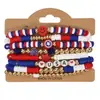 Pulseira Dia da Independência Americana EUA Amazon Cruzamento de Fronteira Bandeira Americana Pulseira de Contas de Argila Macia Pulseira Vermelha Branca e Azul