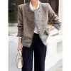 Chaqueta de tweed de lana de alta gama con bordes deshilachados y botones de doble botonadura, abrigo corto para mujer para otoño, primavera y otoño