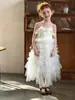 Vestido de Tule com Alças de Verão Novo Estilo para Meninas, Vestido Longo Colete Infantil, Vestido Princesa da Moda para Meninas Jovens
