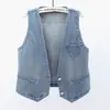 Nueva Colección de Primavera Estilo Coreano Ropa para Mujer Chaleco Corto de Mezclilla Delgado Lijado Chaleco Chaqueta Moda Femenina Chaleco