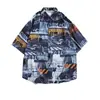 Camisa de manga corta estilo Hong Kong para hombre y mujer, estilo de pareja, holgada y fina, estampado floral de playa hawaiana, camisa floral de manga tres cuartos