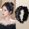 Diadema Ancha Plisada 6cm Parte Superior Craneal Alta Diadema Negra Muestra Rostro Pequeño 2024 Accesorios para el Cabello Rojo de Internet Tocado para Mujer Diadema