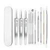 En stock kit de agujas para espinillas 5 agujas para puntos negros y espinillas de doble punta extractor de espinillas funda para espinillas