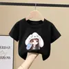 Camiseta de Manga Curta para Meninas Roupa de Verão 2026 Novo Estilo Tops de Verão para Crianças Moda Camisetas Largas de Meia Manga para Crianças