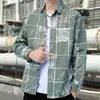 Casaco de lapela versátil grafite casual rufião bonito sensação camisa menino camisa de manga comprida homens xadrez moderno solto estilo Hong Kong