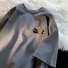 Camiseta masculina de manga curta pesada, estilo retrô americano de verão, marca da moda, corte solto, camiseta casual japonesa com gola redonda, roupas masculinas