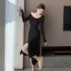 Comercio Exterior Ropa de Mujer Toma Real Francesa Suave Tejido Diagonal Cuello en V Vestido Mujer Invierno Nuevo Cintura Delgada