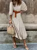 Vestido de Verano con Estampado para Mujer, de Venta Caliente en Europa y América, con Cuello en V, Mangas de Farol, Cintura Ceñida y Dobladillo Volanteado, Vestido de Longitud Media