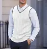 Chaleco de punto europeo y americano para hombre transfronterizo, ropa sin mangas de talla grande para hombre, estilo de comercio exterior, camiseta base con cuello en V para hombre