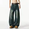 Jeans negros de pierna ancha estilo americano para hombre, pantalones rectos holgados de moda para otoño, pantalones largos curvos lavados de talla grande