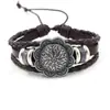 Pulsera trenzada multicapa de cuero de vaca estilo étnico retro con colgante redondo de aleación tallada, accesorio unisex para hombres y mujeres