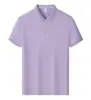 Camisa Polo Lyocell Elegante de Manga Curta com Gola Reversível, Simples e Versátil, Business Casual com Peças de Trabalho Estampadas e Bordadas