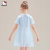 Vestido de Verão para Meninas 2025 Novo Roupas Infantis Médias e Grandes Desenho Animado Hello Kitty Gola Manga Curta Saia de Tela
