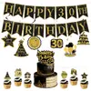 Tema de Fiesta de Cumpleaños Número 18 Estilo Negro y Dorado Transfronterizo Banderín de Cola de Golondrina Set de Adorno para Pastel