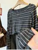 Ruiyee Ming Conjunto Estilo Coreano Raya Gris Corte Delgado Manga Larga Suéter Base de Punto Mujer Otoño Petite