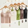Camisola sencilla de cuello redondo y corte ajustado para mujer, sin sujetador con aro de acero, con almohadilla fija, transpirable y agradable para la piel