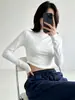 Camiseta de Manga Larga Corta de Cuello Alto para Mujer Otoño/Invierno Ajustada Sexy Moda Chica Caliente Capa Interior Superior Hombro Normal Capa Base Superior para Mujer