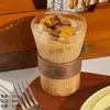 Copo de Café Estilo Ins Copo Americano com Flor Puxada Copo para Infusão de Chá Copo de Água Doméstico de Alto Valor de Cor Vidro com Isolamento Térmico