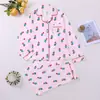 Exportación Transfronteriza Nuevos Pijamas para Mujer Estampados Cuello Solapa Manga Larga Pantalones Ropa de Casa Europea y Americana Pijama para Mujer