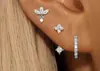 Conjunto de brincos de tarraxa de zircônia estilo europeu e americano para mulheres, brincos simples e versáteis, cobre banhado a ouro, moda de luxo leve estilo para o dia a dia