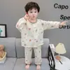 Roupas de Casa Pijama de Desenho Animado para Menino 2026 Nova Coleção Primavera, Outono e Verão Fofo Gola Redonda Urso Cardigan de Algodão Terno Masculino