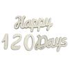 En stock Fondo de madera para crecimiento de bebé, feliz cumpleaños, 120 días, decoración de feliz cumpleaños, diseño del sitio.