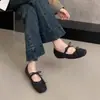 Sapatos de Lã Quadrados e de Boca Rasa para Mulheres 2026 Primavera e Verão Novos Estilo Coreano Laço Francês Sapatos Planos Mary Jane