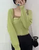 Suéter de dos piezas estilo Chanel con top de tirantes de colores combinados + chal de manga larga para mujer, nuevo top de verano 2020