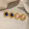 Brincos Elegantes Estilo Hong Kong Retrô Lápis Lazúli Pedra Natural Brincos Acessórios de Luxo Acessível Aço Titânio de Alta Qualidade Feminino Transfronteiriço