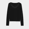 Camiseta Base de Punto Color Blanco Crudo Estilo Suave Acme para Mujer con Escote en V de Encaje Canalé Ajustado Capa Interior 11898