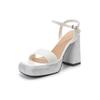 Agotado, Sin ReposiciónY620-2 Sandalias de Plataforma Cuadradas con Tacón Grueso, Puntera Abierta, Decoradas con Pedrería, Estilo Chanel
