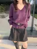 Outono de 2026 Novo Suéter de Tricô Versátil Casual para Trabalho Elegante Cor Sólida Escovado Gola V Manga Longa Estilo Coreano para Mulheres