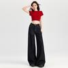 Jeans Anchos de Pierna Ancha, Gruesos y Holgados, Forrados de Polar, Color Naranja Infantil para Mujer, Adelgazantes y con Caída, Pantalones Elegantes y Versátiles de Longitud Completa.