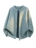Chaqueta Cardigan de Punto de Color Sólido Estilo Americano de Alta Gama para Hombre Otoño Nuevo Holgado de Moda Marca Versátil Casual Suéter con Cremallera
